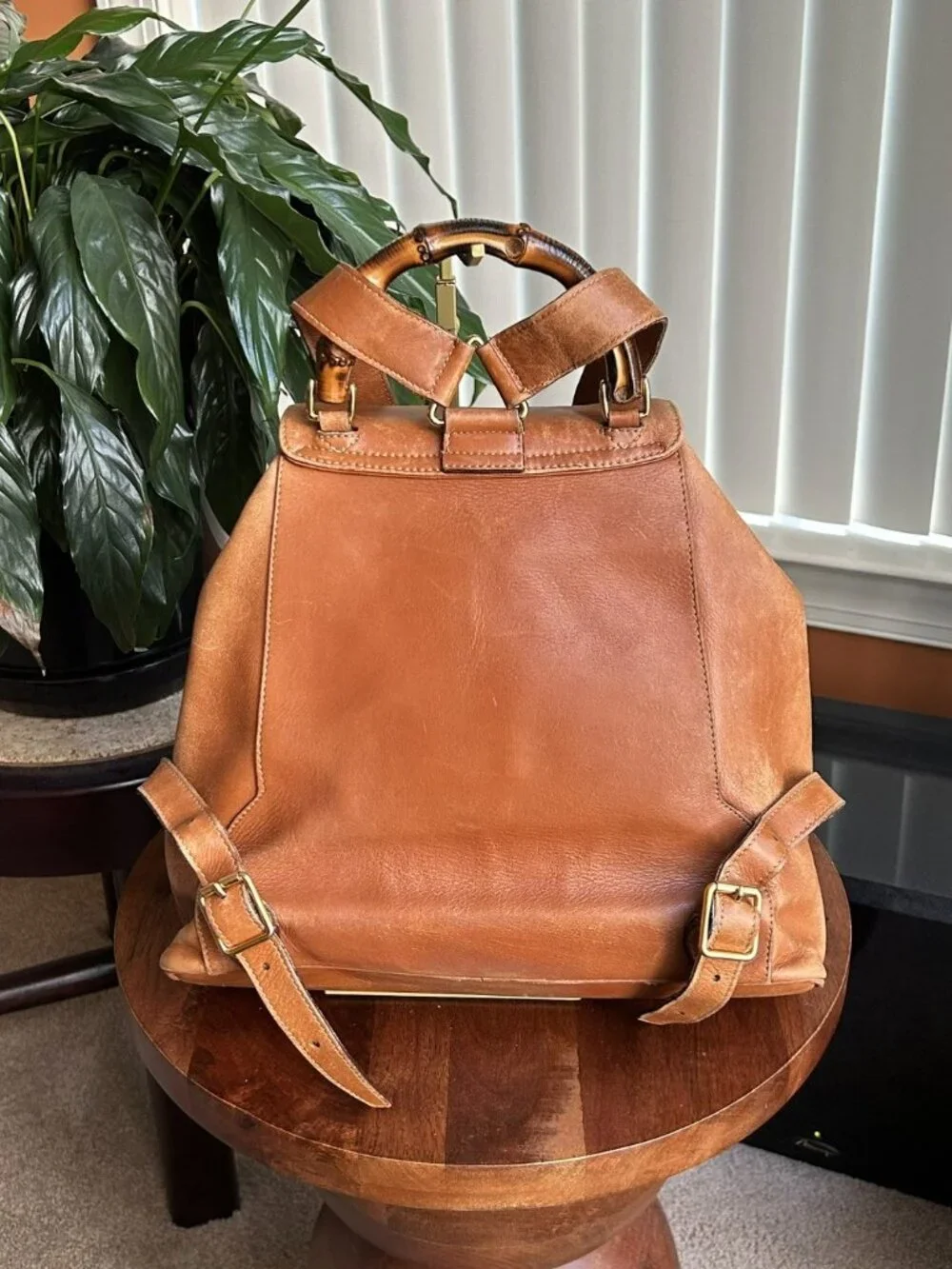GUCCI Calfskin Bamboo Backpack, British Tan